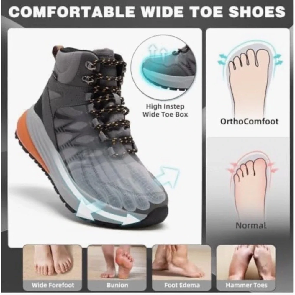 (b6/12)OrthoComfoot Men's Orthopedic Wide Waterproof  Hiking Boots Size 10.5 Men